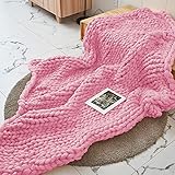EASTSURE Chunky Knit Blanket Sofa Throw Hand-Made Bulky Pet Bed Chair Mat Rug,Pink,40"x47"