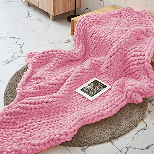 Eastsure Chunky Knit Blanket Sofa Throw Hand-Made Bulky Pet Bed Chair Mat Rug,Pink,40"X47" #TOP8