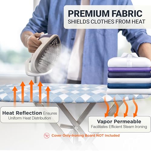 Image of Ironing Board Cover and Pad 15 inchx54 inch Extra Thick Natural Cotton, Scorch and Stain Resistant Padding, Standard Size Iron Board Cover with Fasteners Heavy Duty Elastic Edge, Heatproof Checkered