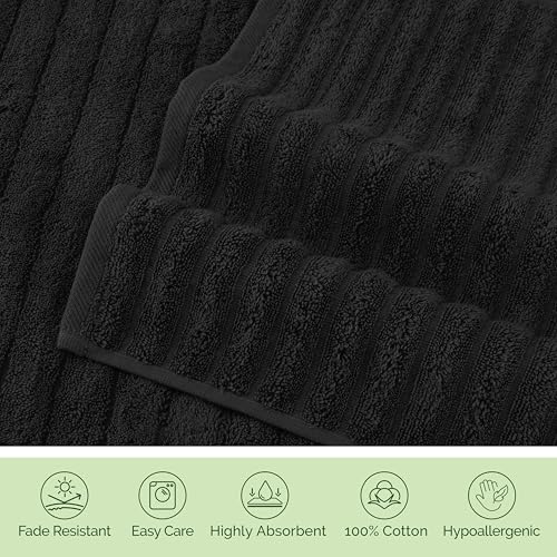 Image of Elegant Comfort 100% Turkish Cotton Corduroy Ribbed Luxury Soft 2 Pack Bath Towels 27 x 54 Inch - Ultra Plush, Absorbent, Quick Dry, Hotel Spa Quality Towels for Bathroom Essentials, Black