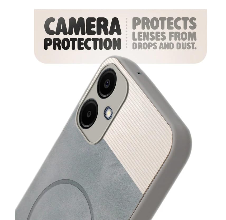 Image of Bintage CASE Mac Safe Design Hard Light Weight Back Case | Soft Border Camera Protect | Dual PU Leather Finish Back Cover Compatible for Samsung Galaxy F04 4G - White & Grey