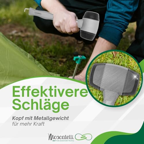 MOSCATELLI Vielseitiger, robuster und ergonomischer Campinghammer mit Haken zum Entfernen von Heringen - Grau