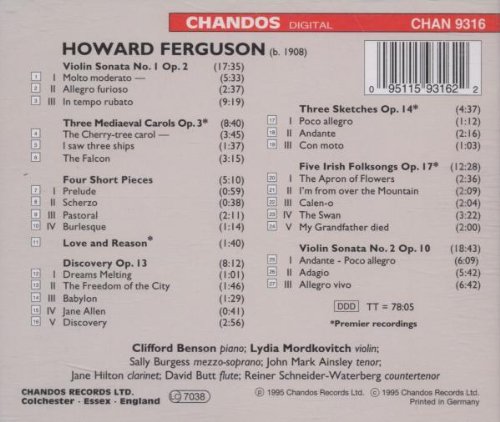 Miniatura 2 de Ferguson - Selected Chamber Works Sonata for violin No 1 Op 2  Sonata for violin No 2 Op 10  Three Medieval Carols Premiere recording Discovery Op