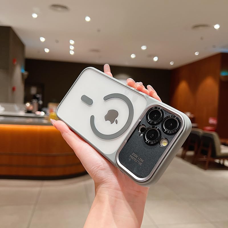 Image of LuxuryKase Magnetic Clear Case for iPhone 14 Pro Max | MagSafe Compatible | Slim Protective Cover | Shockproof Bumper | Anti Yellow Transparent Back | Camera Guard Design - Grey