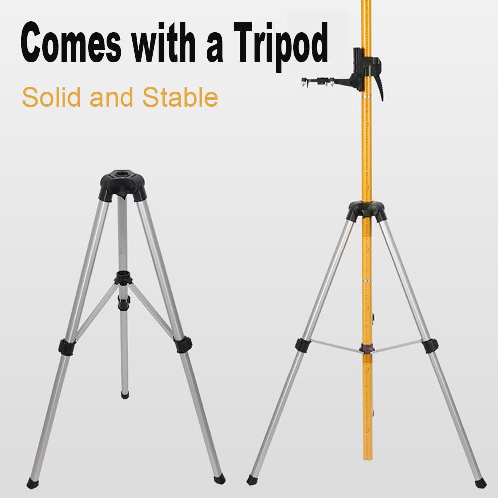 Tripode Nivel Laser 3,7m para Nivel Láser Rotativo y Lineal, Poste Telescópico con Trípode, con Soporte Láser de 1/4 x 20 Pulgadas, Incluye Tuerca Adaptadora de 5/8"-11