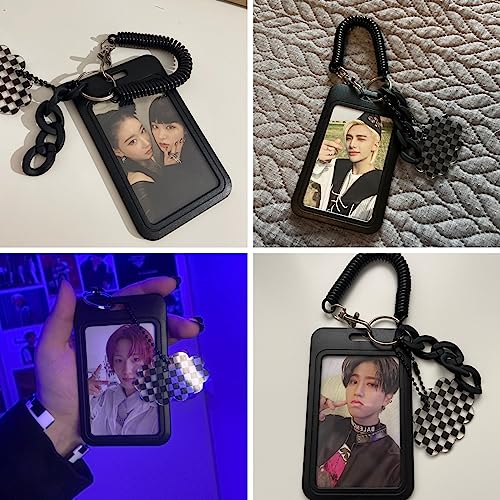 JUMISEE Clear Acrylic Kpop Photocard Holder Black Credit ID Card Protective Case Photo Display Holder Bag Pendant Keychain4