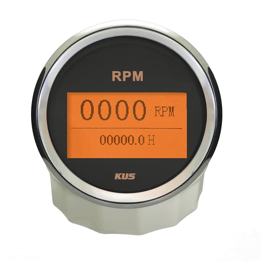 KUS 85 mm LCD Digitaler Drehzahlmesser 0–8000 U/min mit Betriebsstundenzähler Marine Außenbordmotor Dieselmotor Generator Tacho Messgerät