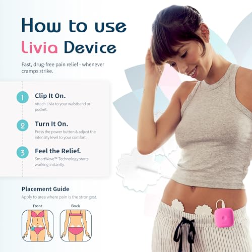 Image of Livia Menstrual Pain Relief Device, Pink - Off-Switch for Period Pain - Portable & Discreet - Rechargeable, Up to 8 Hours Battery - Complete Kit with Stick-On Pads - The Go-to Travel Partner