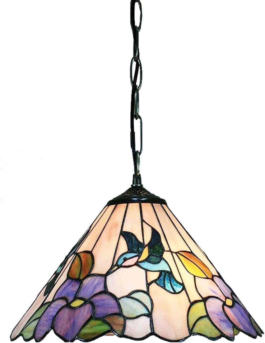 8-Inch Pastoral Hummingbird Purple Flower Pendant Light Ceiling Porch lamp