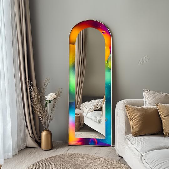 Specchio da pavimento astratto a lunghezza intera, 50,8 x 160,2 cm (larghezza x lunghezza), specchio da pavimento colorato con cornice nera