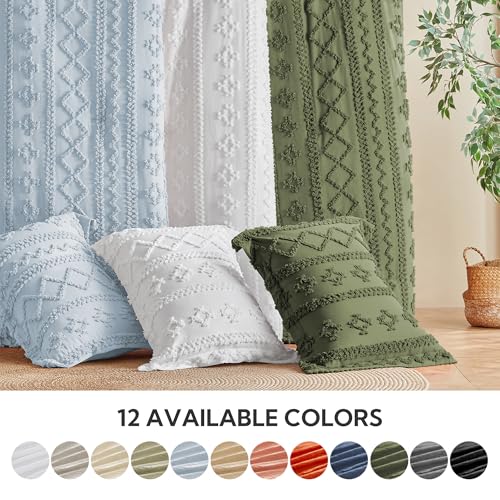 Image of MR&HM Dusty Blue Boho Comforter Set Queen, Tufted Boho Bedding Set, Farmhouse Shabby Chic Bed in a Bag with 1 Comforter, 2 Pillow Shams, 2 Pillowcases, 1 Flat Sheet, 1 Fitted Sheet for All Seasons