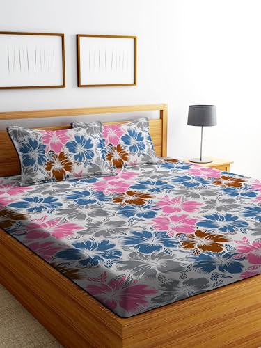 Image of DECORUM Cotton Feel Glace Cotton Fitted Bedsheet King Size (72 inchx78 inch)| All Around Elastic| 2 Pillow Covers (17 inchx27 inch)| Fits Up to 8 inch Mattress| 220 TC|Soft, Wrinkle-Free |Perfect for Home Decor & Gifting