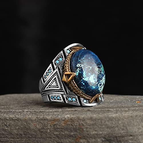 925 Sterling Silver Azurite Gemstone Ring, Men Azurite Ring, Gemstone Men Ring, Ottoman Turkish Ring Handmade Silver Ring, Gift For Him, Boyfriend Gift #TOP2