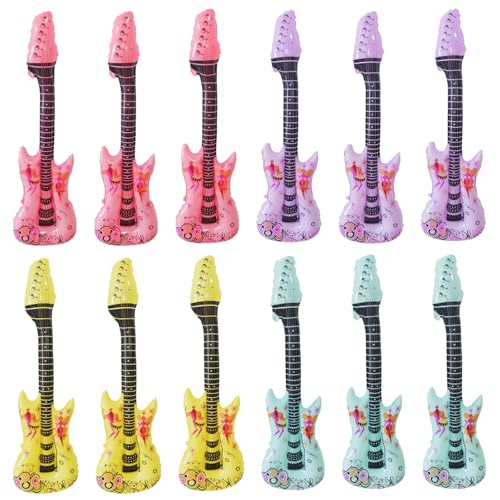 Embhlitfe Lot de 12 guitares gonflables - Instrument de musique gonflable - Jouet Rockstar gonflable - Accessoires de fête pour enfants et adultes -...