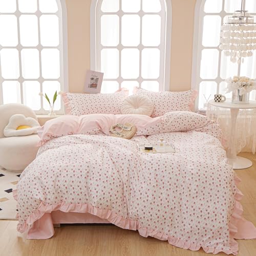 HighBuy ensemble édredon volants complet floral rose blanc