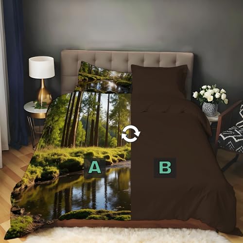 Housse de couette forêt microfibre douce parure verte imprimée
