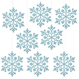 MELLIEX 24 Pièces Décorations de Flocon de Neige de Noël Pendentifs Suspendus de Noël Ornements de Flocon de Neige Paillettes avec Cordes - Argent