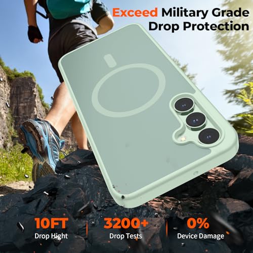 Image of SUPFINE Magnetic for Samsung Galaxy A16 5G Case with Screen Protector, (Built-in Magnets) (Military Grade Drop Protection) Slim Translucent Shockproof Phone Case,Light Green