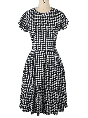 Image of oxiuly Women's Flounce Sleeve Wedding Church Vintage Dresses Casual Floral Party Cocktail Work Dress with Pockets Fei376
