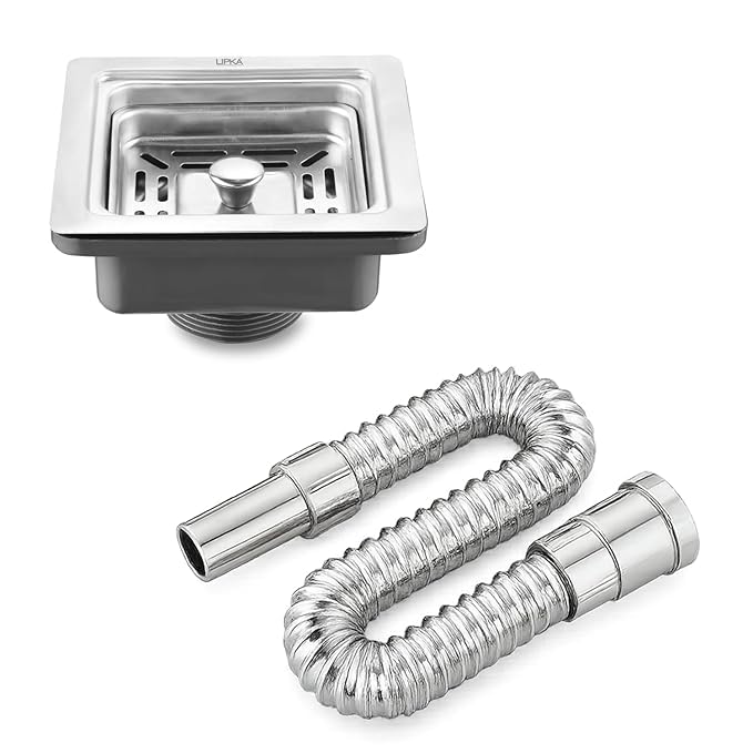 LIPKA Sink Coupling & Waste Pipe Combo – 4.5-Inch Stainless Steel Square Drain Coupler with 30-Inch Stretchable PVC Outlet Pipe | Rust-Free, Durable Drain Set for Kitchen & Bathroom Basin-picture-10