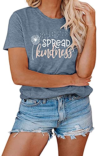 Spread Kindness T Shirt for Women Summer Dandelion Graphic Tees Casual Funny Sayings Letter Printed Cute Shirts Tops2