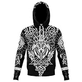 Viking Style Design: La conception de ce sweat à capuche est inspirée par le loup de la culture viking, et représente le courage, la force et la loyauté. Il combine également le nœud celtique, la rune et la boussole, qui symbolise l'éternité, d'enrichir la conception des motifs et de créer un nouveau sweat à capuche ..