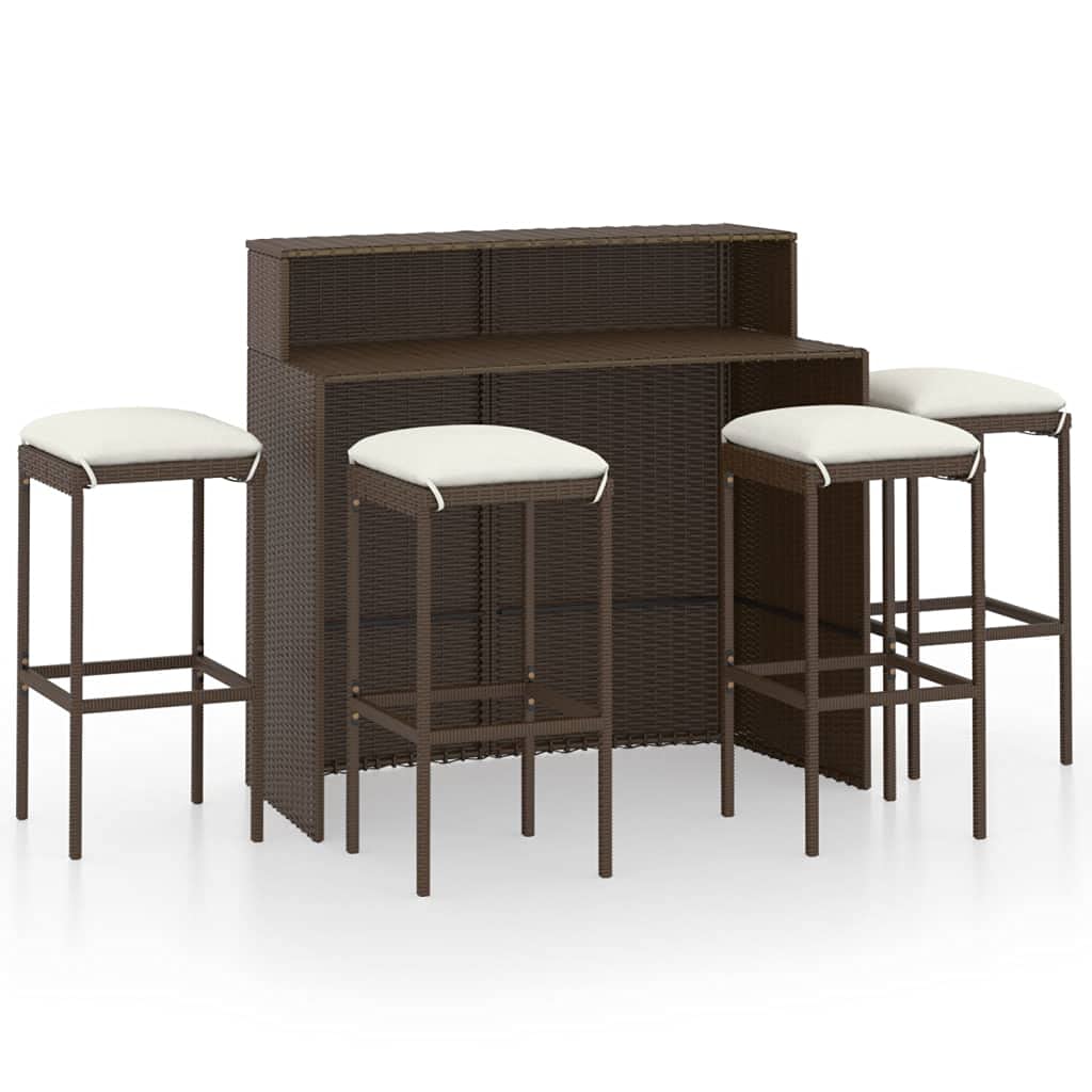 Ensemble de Bar de Jardin avec Coussins 5 pcs Marron Mobilier de Jardin Brun