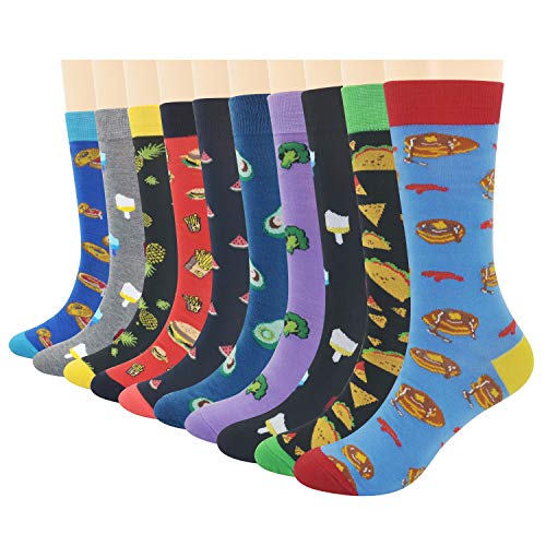 3KB Men's Dress Socks (10 Pairs Per Pack) - Variety of Patterns and Sizes, Food Collection, 12-15