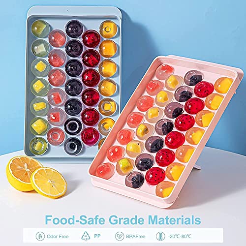 Image of Plastic Mini Round Ice Cube Tray with Lid Ball Maker for Fresh Juice, Mocktails, Whiskey, Cocktails, Tea & Coffee 33 Cavity, Easy Release Stackable in Freezer Pack of 2