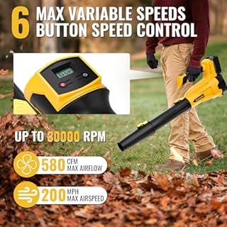 Cordless Leaf Blower Compatible with DEWALT 20V Max Battery, 580 CFM/200 MPH with Turbo Boost, 6 Speed Modes Brushless Motor, Electric Leaf Blowers Battery Powered for Lawn Care, Yard(Tool Only)