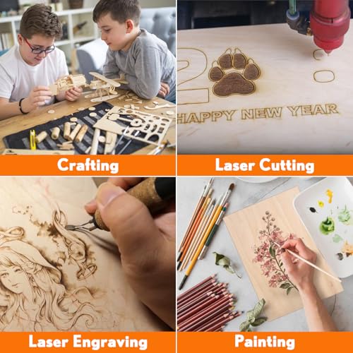 12 Stück A4 Sperrholz, 300mm x 210mm Sperrholzplatte, Sperrholzplatte 2mm, Holzplatten zum Basteln, Geeignet für Schnitzen, Modellbau, Laserschneiden, Brandmalerei, Dekorieren, Gemälde