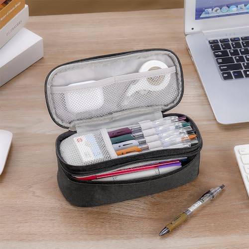 Image of Large Pencil Case for Boys Teens Kids School Zipper Pencil Pouch Black