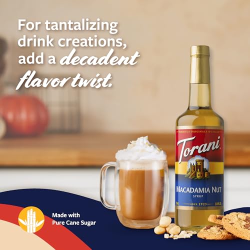 Image of Torani Coffee Syrup, Macadamia Nut Flavoring for Drinks, Glass Bottle with Pump Included, 25.4 Fl Oz
