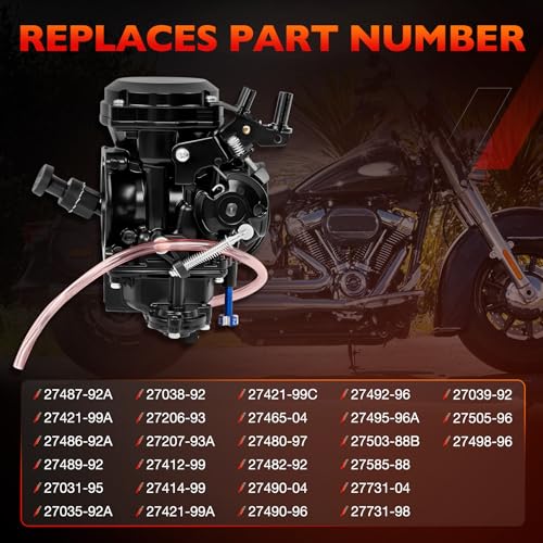 Image of CV40 Carburetor Compatible with Harley Davidson Sportster 883 1200 (1988-2006), Softail (1988-2017), Dyna /FXR (1988-2016) & Touring (1988-2016), Replaces 27421-99, with Choke Cable, Black Cover
