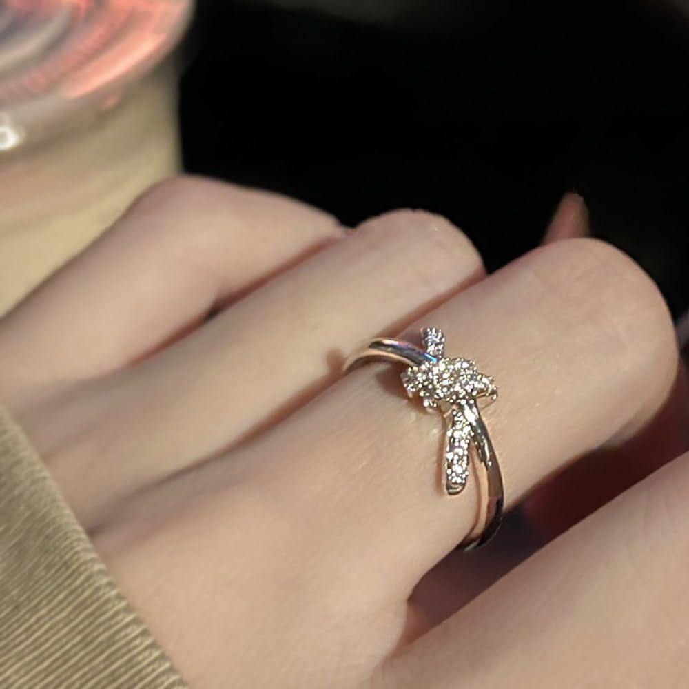 Diamond Twist Love Knot Ring For Women Non Tarnish, Dainty 18k Gold Plated Cubic Zirconiz Knuckle Pinky Thumb Rings Gold Jewelry For Women Gift - Image 3