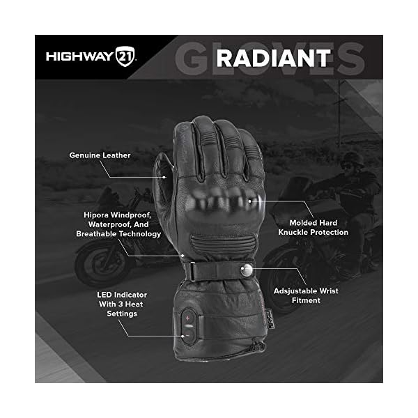 HIGHWAY 21 Radiant Gloves, Heated Leather Motorcycle Gauntlets for Men, 100 Grams Thinsulate Insulation and Hipora Liner