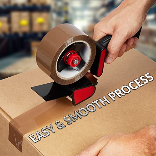 Paketklebeband mit Handabroller Set, Handheld Paketbandabroller und Rollen Paketklebeband zum Verpacken Extra Strong PVC-Klebebändern (Spender Braun, 1er-Pack)