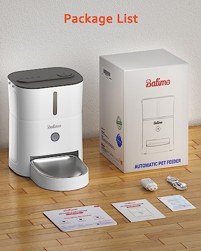 Balimo Futterautomat Katze 3L, Katzenfutter Automat mit Programmierbarem Timer, Futterautomat Hunde mit Nachtlicht, Fresh Lock Technologie, Edelstahlnapf,1 bis 6 Mahlzeiten pro Tag,Weiß