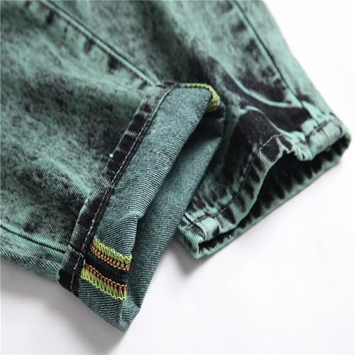 Men's Straight Leg Slim Fit Jeans Vintage Distressed Denim Pants Fashion Washed Ripped Jean Trousers (Green 3,42)4
