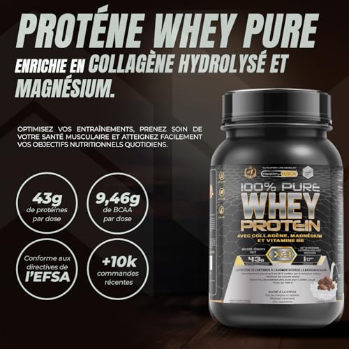 Healthy Fusion Whey Protein | 43 g/dose Protéine Whey Pure avec Collagène, Magnésium et Vitamine B6 | Augmente la masse musculaire, améliore l’entraînement et renforce les articulations | 1000 g – Image 3