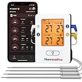 ThermoPro TempPro Bluetooth 5.0 Digital Bratenthermometer Grillthermometer Funk Fleischthermometer mit 4 Sonde für BBQ, Garraum, Smoker, Steak, Unterstützt IOS, Android, Reichweite bis zu 150m