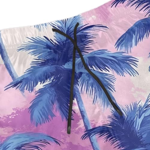 Men's Swim Trunks Size S Palm Tree Mural with Mesh Lining Soft Breathable Quick Dry Beach Shorts Dreamy Blue4