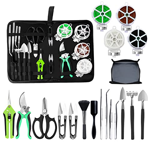 Bonsai Tree Kit, 20 Pcs Gardening Succulent Tools Set, Bonsai Tool Kit Include 262 Feet Bonsai Wire, 29.5"x29.5" Plant Repotting Mat, Bonsai Scissors, Pruning Shears, Unique Gift for Indoor Gardening