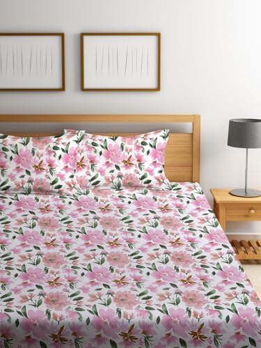 Image of Home Sizzler 210TC Pink Roses Double Bedsheet with 2 King Size Pillow Covers