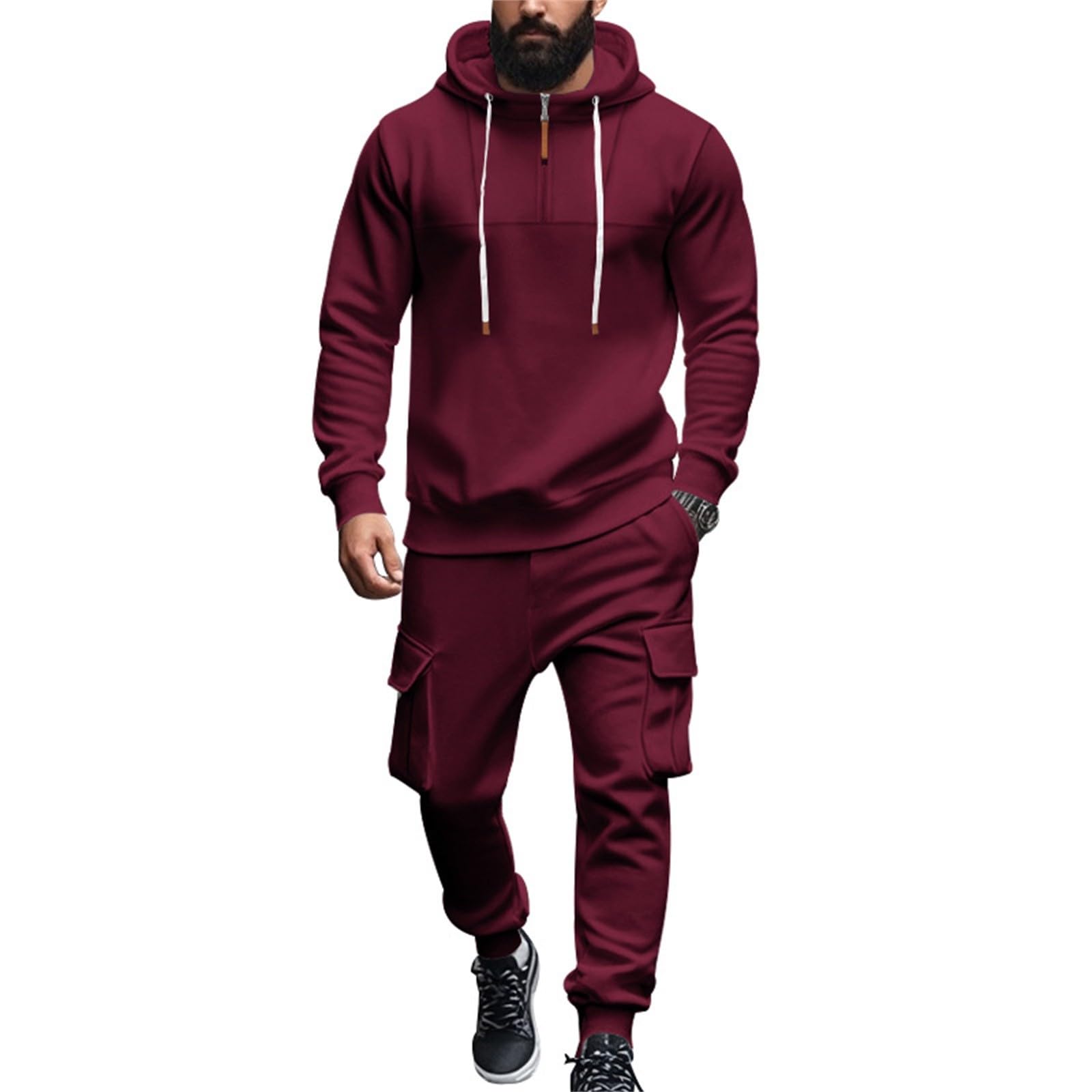 Tuta cargo da uomo in pile con mezza zip