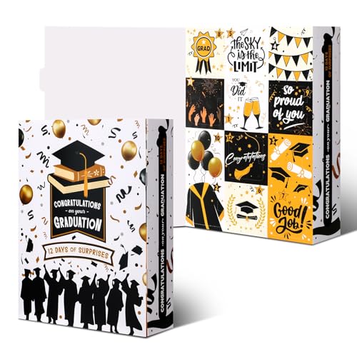 Glenmal Graduation Countdown Calendar Gift Box 12 Days 2026 Graduation Gift Box with Filling Raffia Large Inner Boxes Fill It Yourself Empty Boxes for Graduates Her Him High School College(Black)