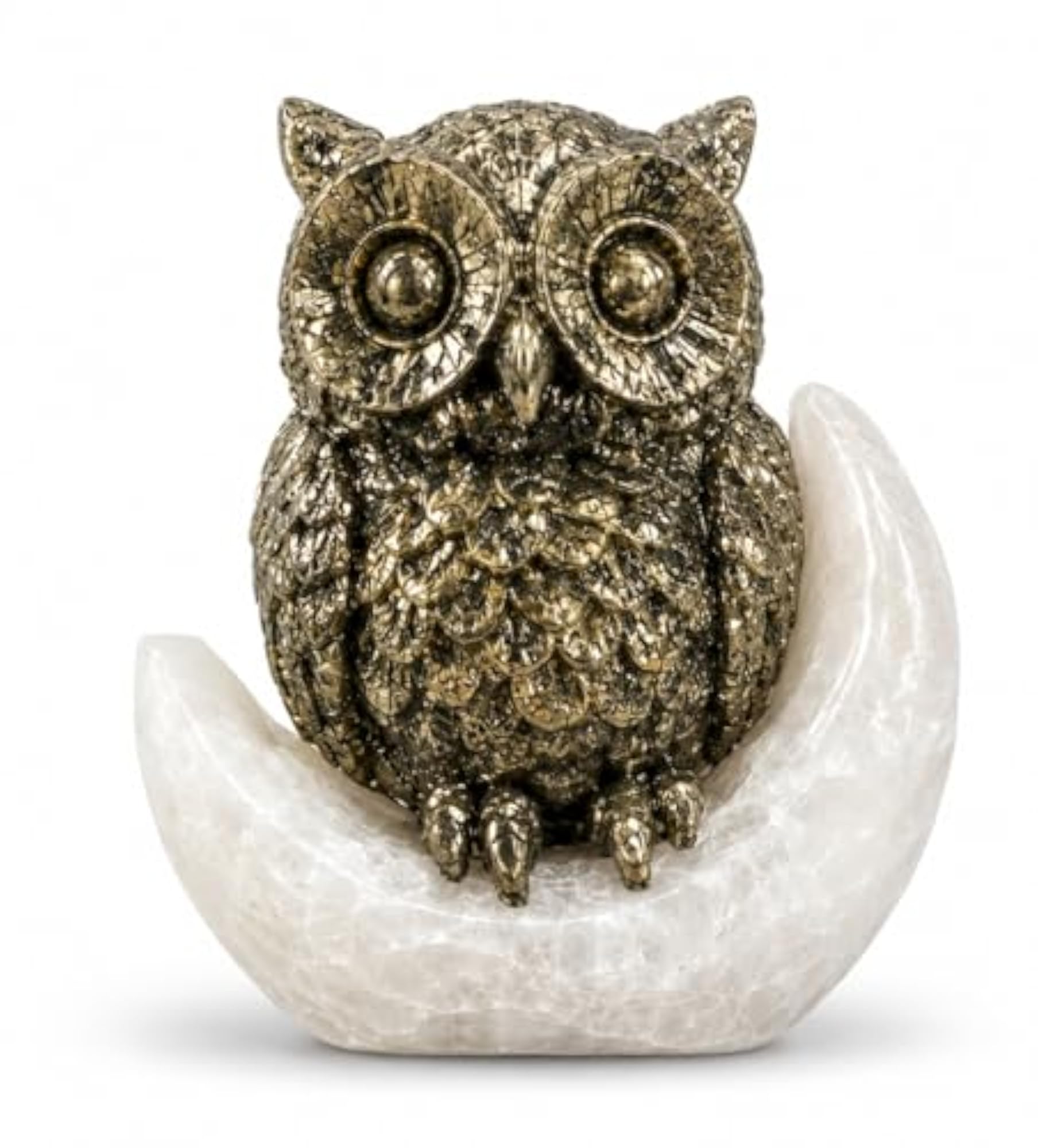 Handcrafted Pyrite Stone Tortoise Figurine (Owl with Moon)