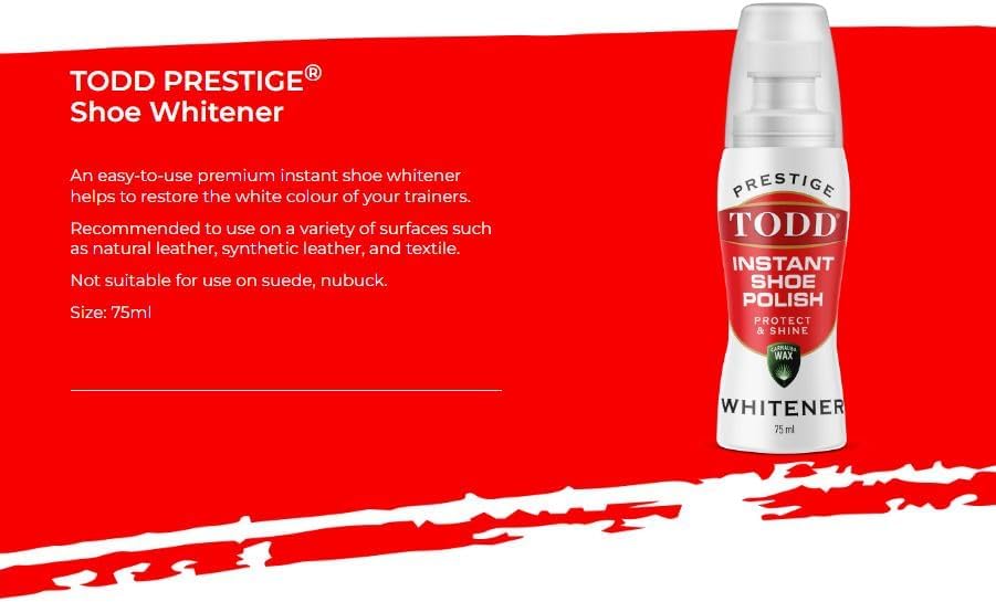 TODD Prestige Premium Sneaker and Shoe Whitener | 75ml - Super White | White Colour Restorer for Sneaker, Trainers, Canvas & Leather Shoes | 75ml Bottle with Sponge image 5