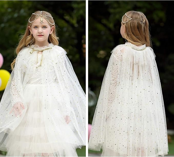 Image of Princess Cape for Girls - Colorful Sequin Cloak with Crown and Wand for Birthday, Halloween, Fancy Dress & Carnival