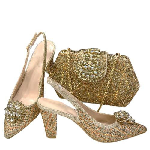 Chaussures et sac pour femme nigériane à talons strassés : ensemble escarpins pochette